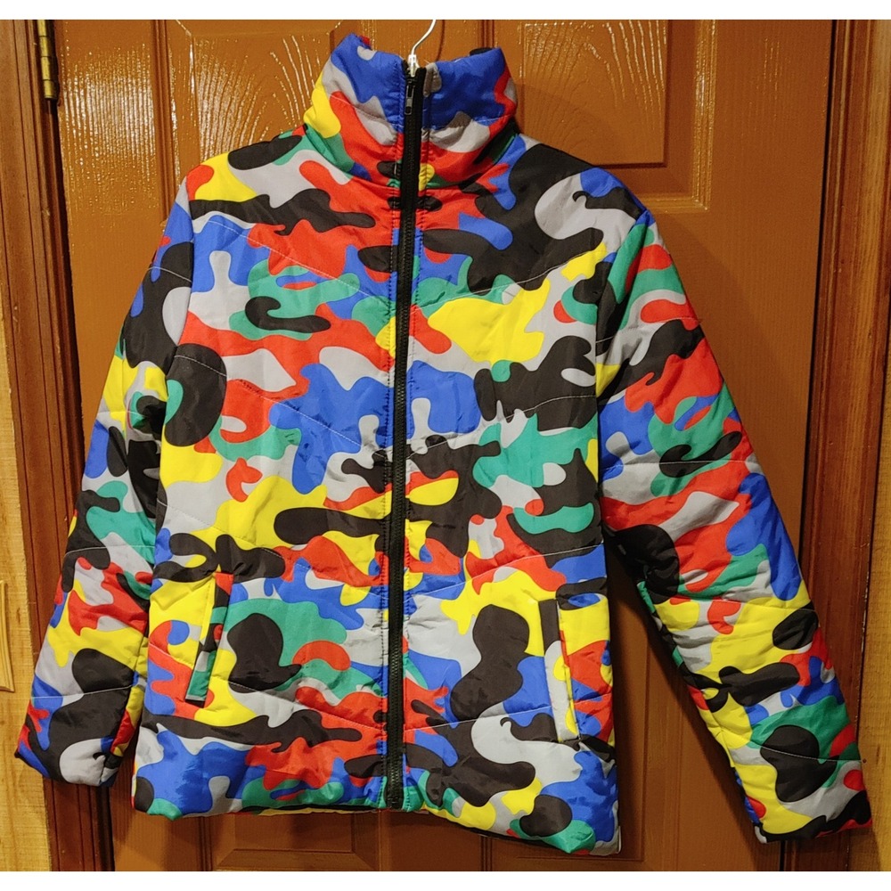 Unbranded Puffer Jacket Women XL Multicolor Excellent Camo Zip Up Streetwear